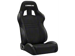 Corbeau A4 Racing Seats with Double Locking Seat Brackets; Black Suede (15-22 Mustang)