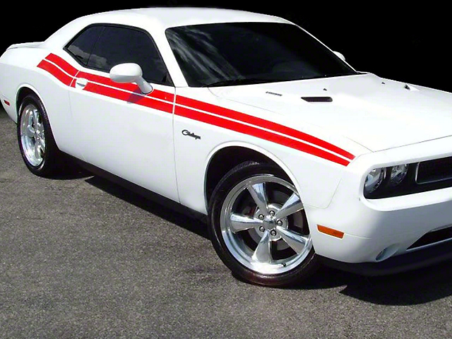 Factory R/T Style Dual Side Stripes; Gloss Black (15-18 Challenger)