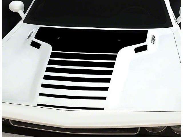 Hood Front Strobe T-Stripe Decals; Gloss Black (15-18 Challenger)