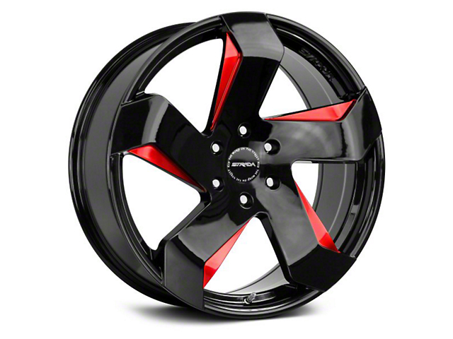 Strada Coltello Gloss Black with Candy Red Milled Wheel; 20x8.5 (08-23 RWD Challenger, Excluding Widebody)