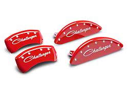 MGP Red Caliper Covers with Cursive Challenger Logo; Front and Rear (11-22 Challenger R/T; 2014 Challenger Rallye Redline; 17-22 Challenger GT; 2017 Challenger T/A; 12-22 Challenger SXT w/ Dual Piston Front Caliper)