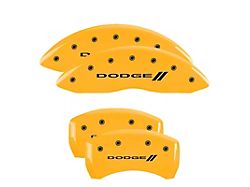 MGP Yellow Caliper Covers with Dodge Stripes Logo; Front and Rear (11-22 R/T; 2014 Rallye Redline; 17-22 GT, T/A; 12-22 SXT w/ Dual Piston Front Caliper)