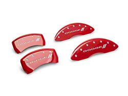 MGP Red Caliper Covers with Dodge Stripes Logo; Front and Rear (2011 SE; 11-14 R/T w/ Single Piston Front Caliper; 12-22 SXT w/ Single Piston Front Caliper)