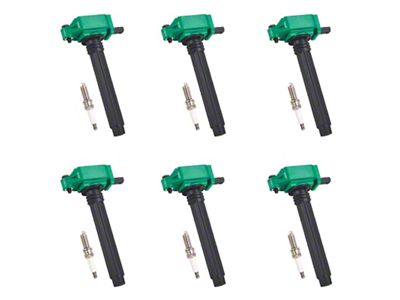 Ignition Coils with Spark Plugs; Green (12-18 3.6L Jeep Wrangler JK)