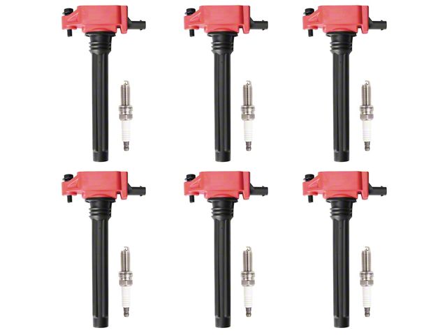 Ignition Coils with Spark Plugs; Red (11-15 3.6L Jeep Grand Cherokee WK2)