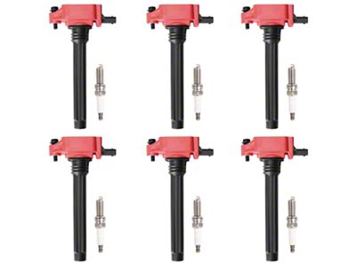 Ignition Coils with Spark Plugs; Red (14-20 3.2L Jeep Cherokee KL)