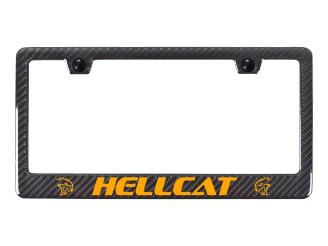 Hellcat Carbon Fiber License Plate Frame; Orange (Universal; Some Adaptation May Be Required)