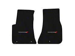 Lloyd Velourtex Front Floor Mats with Dodge and Stripes Logo; Black (11-22 Challenger, Excluding AWD)