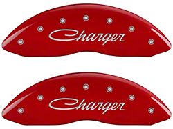 MGP Red Caliper Covers with Cursive Charger Logo; Front and Rear (09-10 Challenger SE)