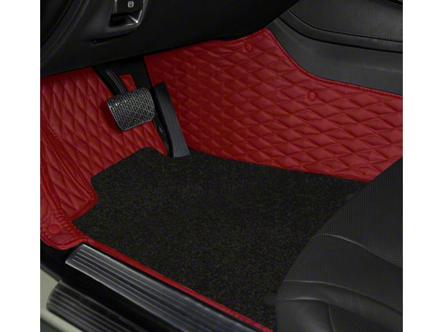 Double Layer Diamond Front and Rear Floor Mats; Base Layer Red and Top Layer Black (21-24 Bronco 2-Door)