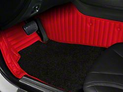 Double Layer Stripe Front and Rear Floor Mats; Base Full Red and Top Layer Black (08-22 Challenger)