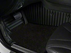 Double Layer Stripe Front and Rear Floor Mats; Base Layer Full Black and Top Layer black (08-22 Challenger)
