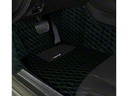 Single Layer Diamond Front and Rear Floor Mats; Black and Green Stitching (08-23 Challenger)