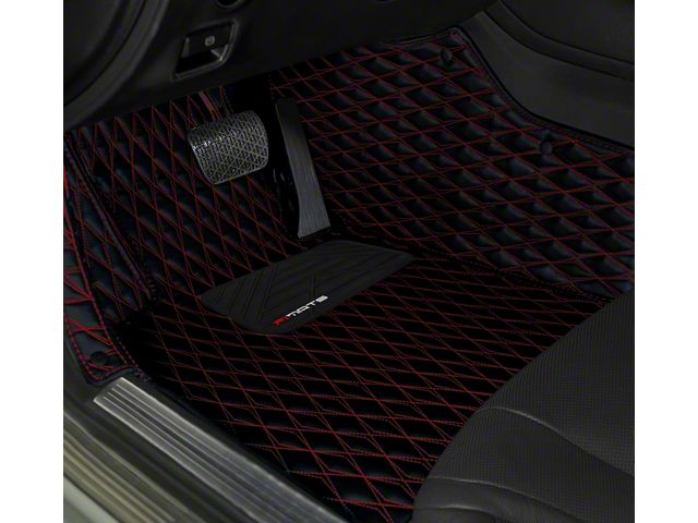 Single Layer Diamond Front and Rear Floor Mats; Black and Red Stitching (21-24 Bronco 4-Door)