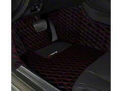Single Layer Diamond Front and Rear Floor Mats; Black and Red Stitching (15-22 Mustang)