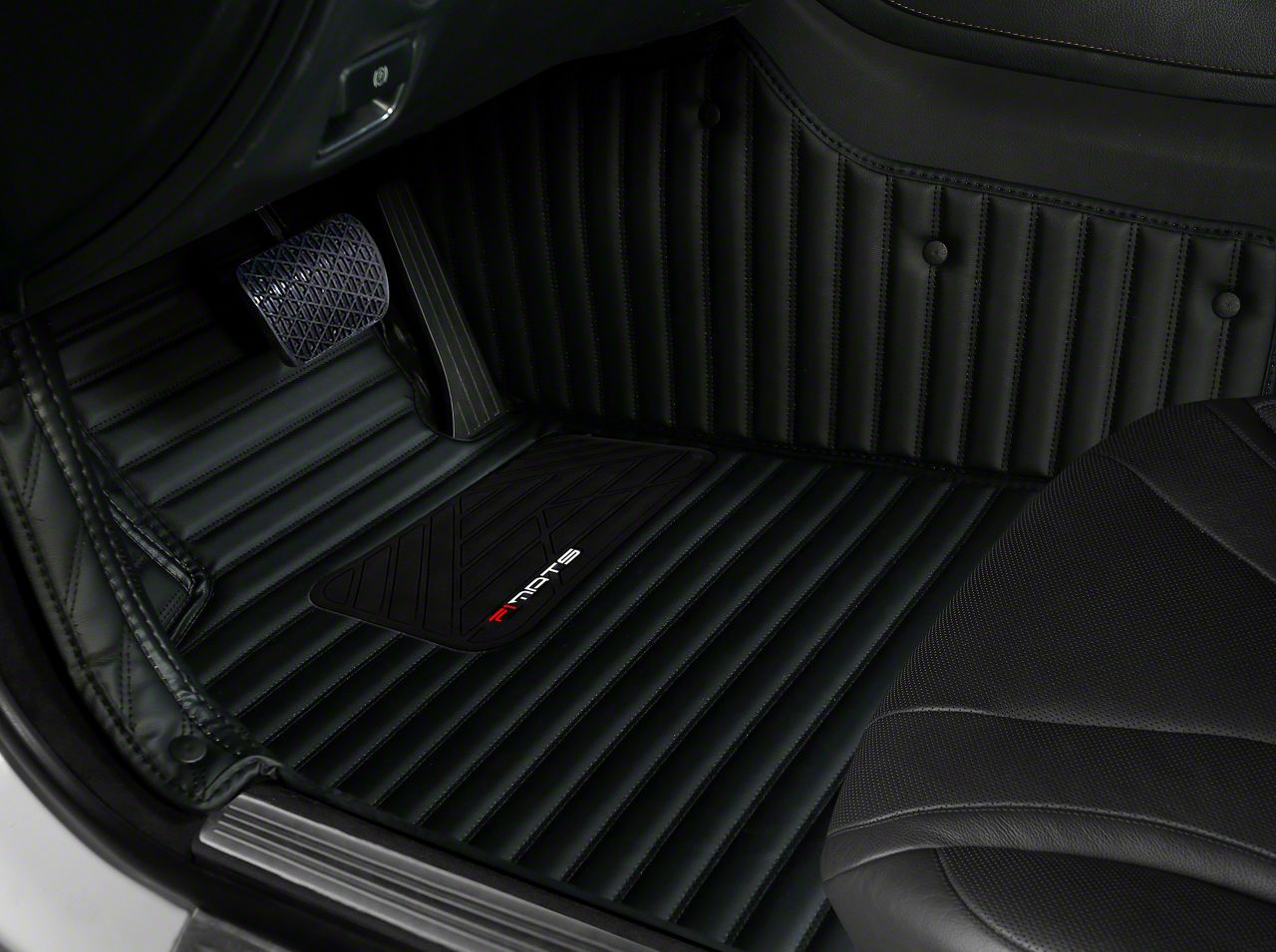 Bronco Single Layer Stripe Front and Rear Floor Mats; Full Black (2124