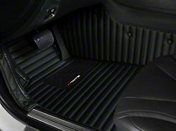 Single Layer Stripe Front and Rear Floor Mats; Full Black (08-22 Challenger)