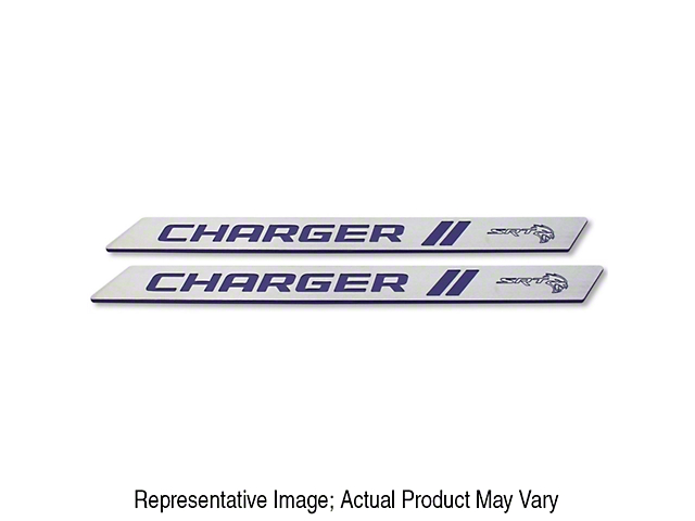 American Brothers Design Front Door Sills with SRT Logo; Granite Crystal Base/Redline Logo (06-22 Charger)