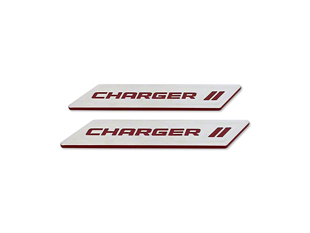 American Brothers Design Rear Door Sills with Charger Logo; Granite Crystal Base/Redline Logo (06-22 Charger)