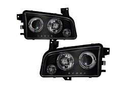 Signature Series LED Halo Projector Headlights; Black Housing; Smoked Lens (06-10 Charger w/ Factory Halogen Headlights)