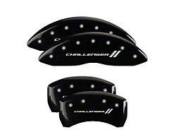 MGP Black Caliper Covers with Challenger Stripes Logo; Front and Rear (11-22 Charger R/T & SXT w/ Dual Piston Front Calipers; 15-17 AWD Charger SE w/ Dual Piston Front Calipers; 18-20 Charger Daytona, GT w/ Dual Piston Front Calipers)