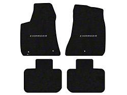 Lloyd Velourtex Front and Rear Floor Mats with Silver Charger Logo; Black (11-22 RWD Charger)