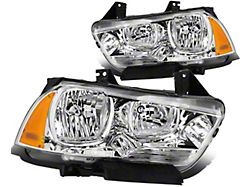 Headlights with Amber Corners; Chrome Housing; Clear Lens (11-14 Charger w/ Factory Halogen Headlights)