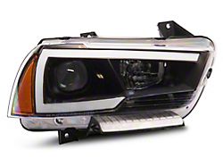 LED DRL Projector Headlights with Amber Corners; Black Housing; Clear Lens (11-14 w/ Factory Halogen Headlights)