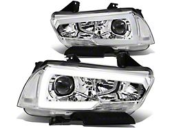LED DRL Projector Headlights with Clear Corners; Chrome Housing; Clear Lens (11-14 w/ Factory Halogen Headlights)