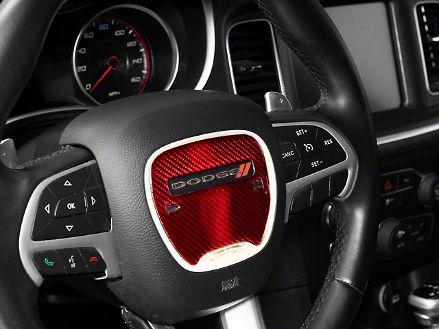 SpeedForm Steering Wheel Center Overlay; Red Carbon (15-22 Charger)