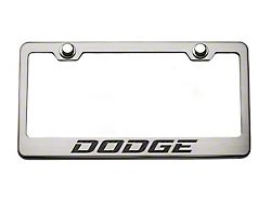 License Plate Frame with Dodge Logo; Brushed Black (Universal; Some Adaptation May Be Required)