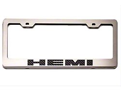 License Plate Frame with HEMI Logo; Black Carbon Fiber (Universal; Some Adaptation May Be Required)