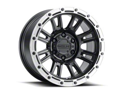 Raceline Compass Satin Black with Silver Ring 6-Lug Wheel; 18x9; -12mm Offset (16-24 Titan XD)