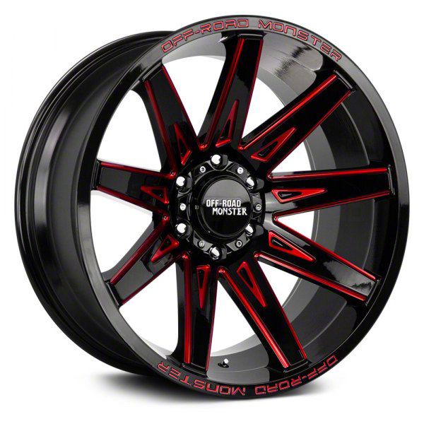 Off Road Monster Tundra M25 Gloss Black Candy Red Milled 6-Lug Wheel ...