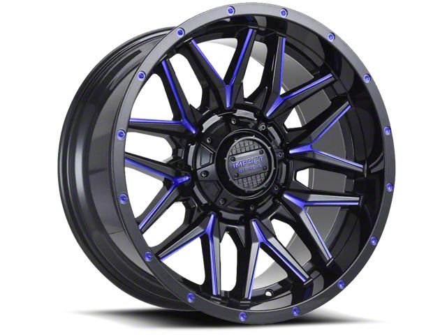 Impact Wheels 819 Gloss Black and Blue Milled 6-Lug Wheel; 18x9; 0mm Offset (21-24 Bronco, Excluding Raptor)