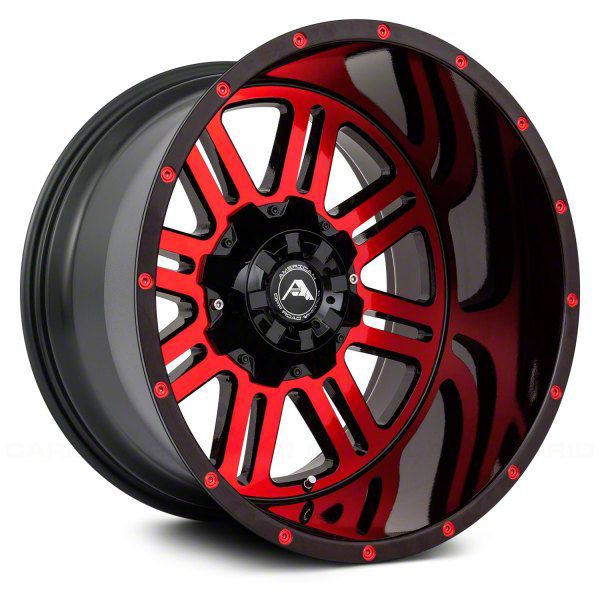 American Off-Road Wheels A106 Gloss Black Machined with Red Tint 6-Lug Wheel; 20x10; -24mm Offset (16-23 Titan XD)