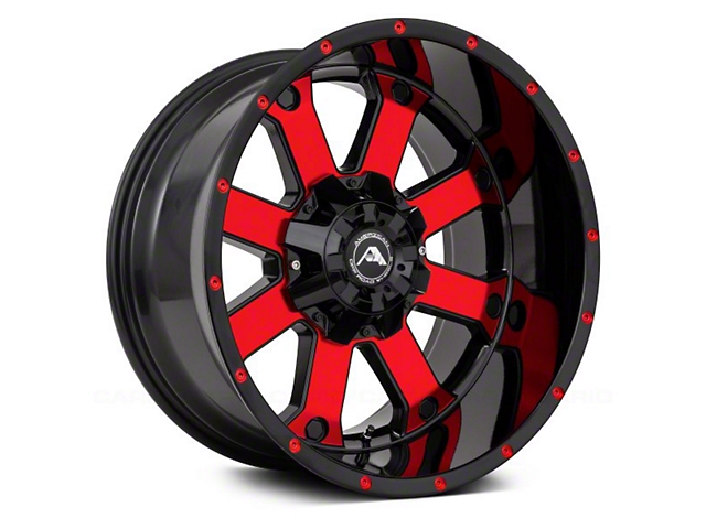 American Off-Road Wheels A108 Gloss Black Machined with Red Tint 6-Lug Wheel; 20x10; -24mm Offset (22-23 Tundra)