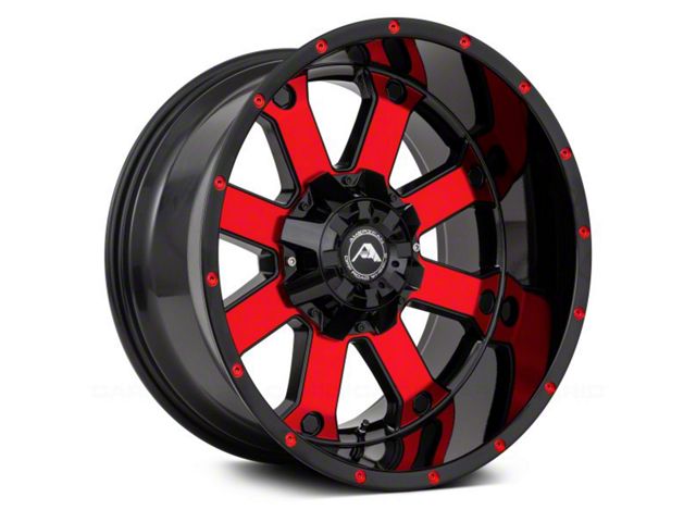 American Off-Road Wheels A108 Gloss Black Machined with Red Tint 6-Lug Wheel; 20x10; -24mm Offset (04-15 Titan)