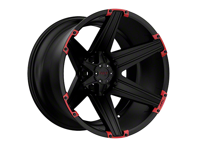 Tuff T12 Satin Black with Red Inserts 6-Lug Wheel; 20x12; -45mm Offset (22-23 Tundra)