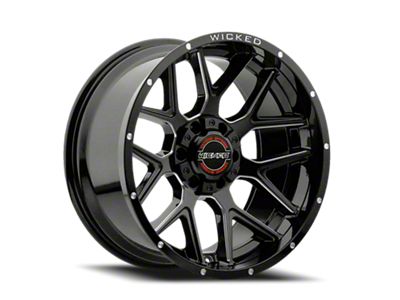 Wicked Offroad W903 Gloss Black Milled 6-Lug Wheel; 22x10; -19mm Offset (22-24 Bronco Raptor)