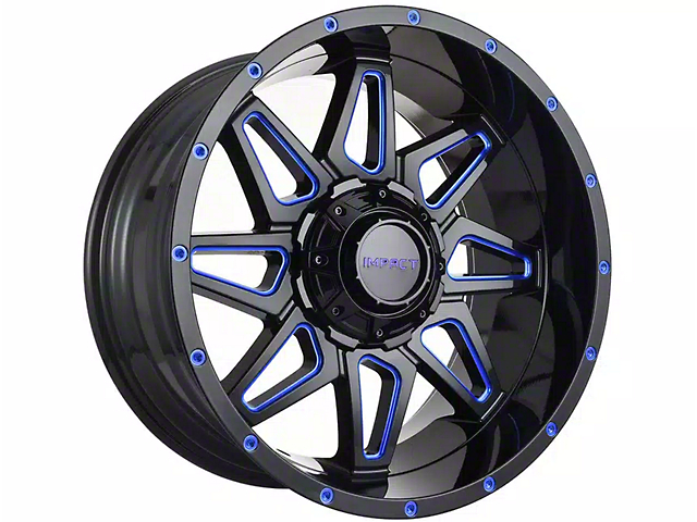Impact Wheels 807 Gloss Black and Blue Milled 6-Lug Wheel; 20x10; -12mm Offset (17-23 Titan)