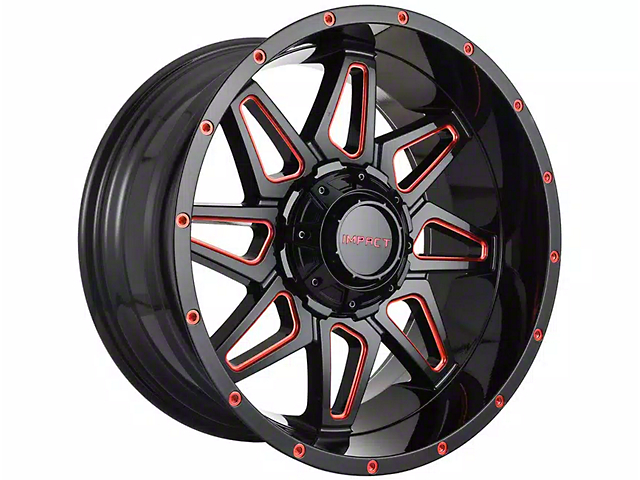 Impact Wheels 807 Gloss Black and Red Milled 6-Lug Wheel; 20x10; -12mm Offset (17-23 Titan)