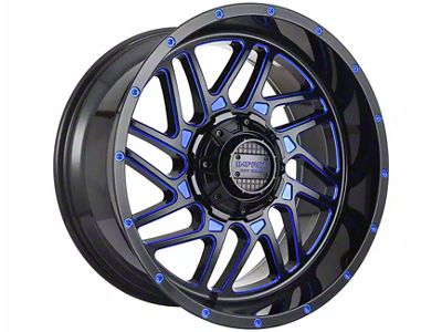 Impact Wheels 808 Gloss Black and Blue Milled 6-Lug Wheel; 20x10; -12mm Offset (2024 Tacoma)