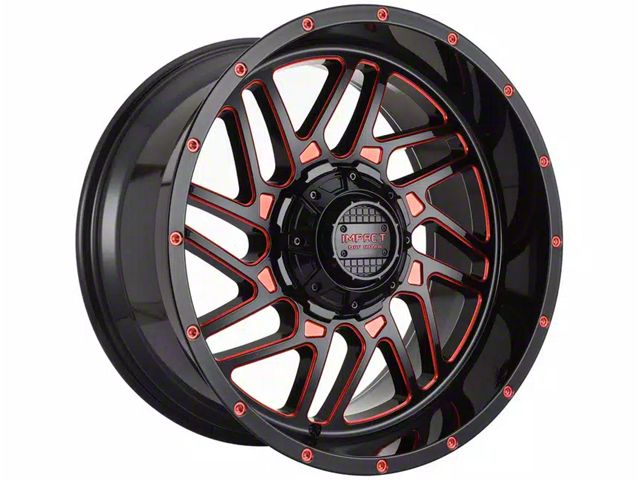 Impact Wheels 808 Gloss Black and Red Milled 6-Lug Wheel; 20x10; -12mm Offset (04-15 Titan)