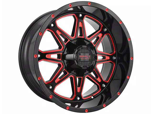 Impact Wheels 810 Gloss Black and Red Milled 6-Lug Wheel; 20x10; -12mm Offset (17-23 Titan)