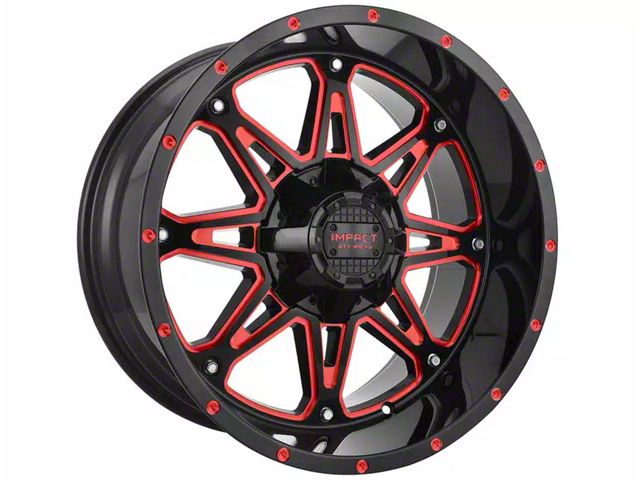 Impact Wheels 810 Gloss Black and Red Milled 6-Lug Wheel; 20x10; -12mm Offset (17-24 Titan)