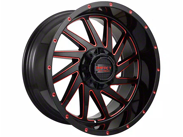 Impact Wheels 811 Gloss Black and Red Milled 6-Lug Wheel; 20x10; -12mm Offset (17-23 Titan)