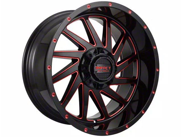 Impact Wheels 811 Gloss Black and Red Milled 6-Lug Wheel; 20x10; -12mm Offset (17-24 Titan)