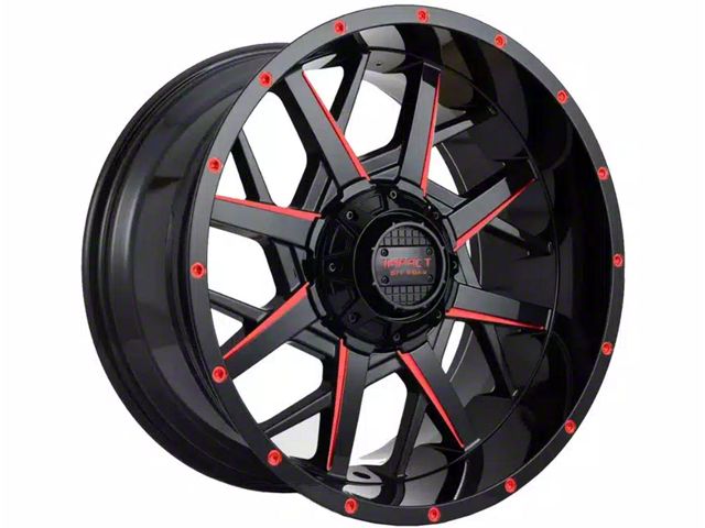 Impact Wheels 815 Gloss Black with Red Machined Face 6-Lug Wheel; 20x10; -12mm Offset (17-24 Titan)