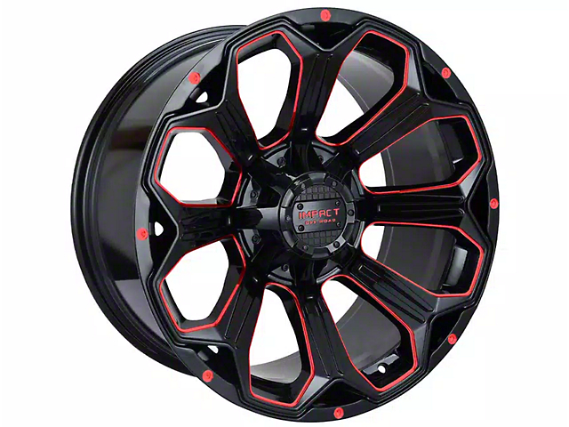 Impact Wheels 817 Gloss Black and Red Milled 6-Lug Wheel; 20x10; -12mm Offset (16-23 Titan XD)